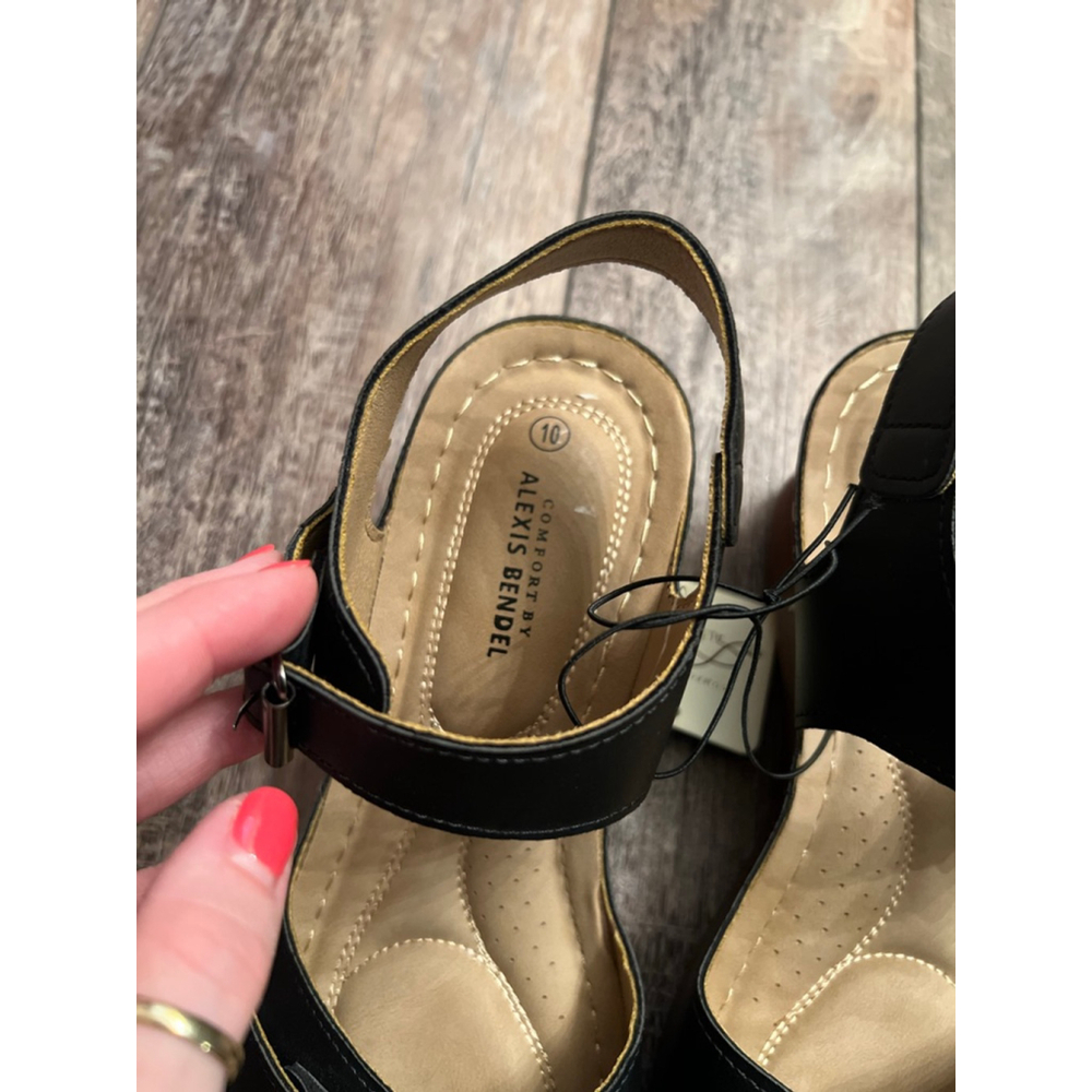 NEW Women's Alexis Bendel Black Wedge Sandals Size 10 - Picture 8 of 10